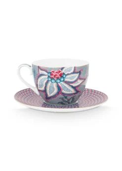 Flower Festival Cappuccino Tasse & Undertasse Hellblau