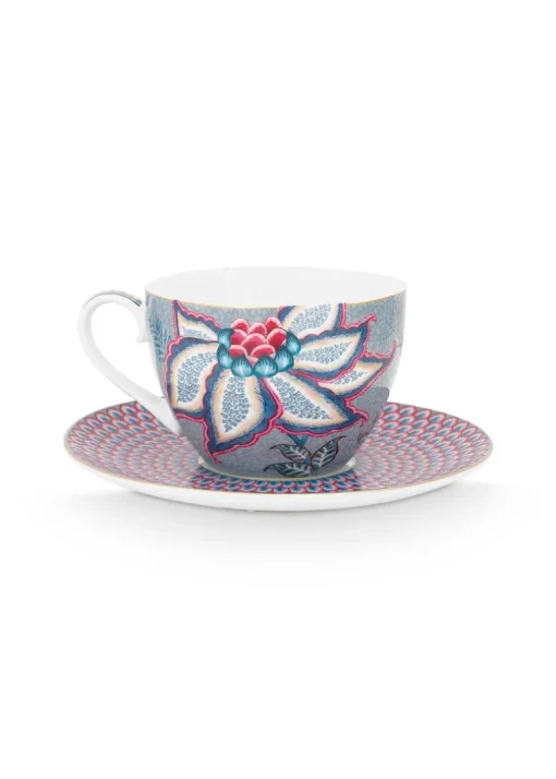 Flower Festival Cappuccino Tasse & Undertasse Hellblau