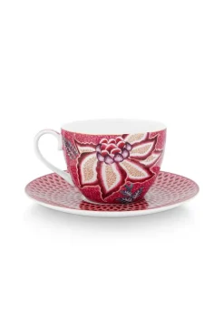 Flower Festival Cappuccino Tasse & Undertasse Dunkelrosa