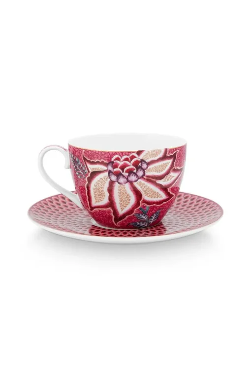 Flower Festival Cappuccino Tasse & Undertasse Dunkelrosa