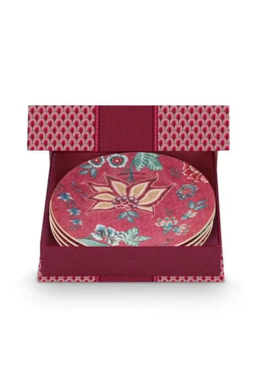 Flower Festival Set/4 Gebäckteller Dunkelrosa 17cm