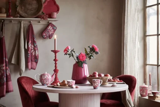 Flower Festival Set/2 Tassen Gross Dunkelrosa