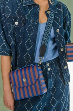 Frances Schultertasche Klein Streifen Blau
