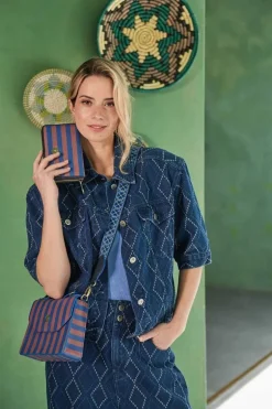 Frances Schultertasche Klein Streifen Blau