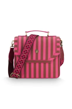 Frances Schultertasche Mittel Streifen Rosa