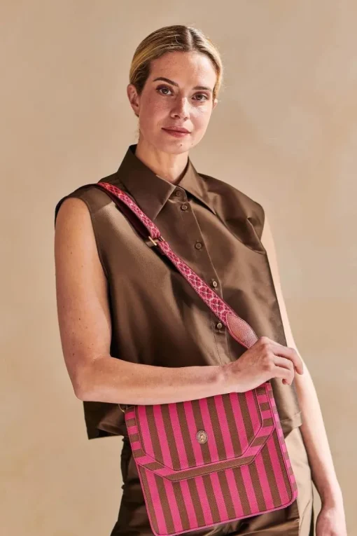 Frances Schultertasche Mittel Streifen Rosa