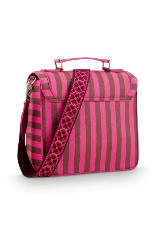 Frances Schultertasche Mittel Streifen Rosa