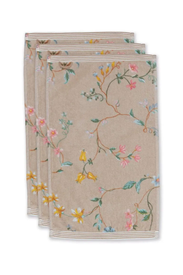 Gästehandtuch Set/3 Les Fleurs Khaki 30x50 cm