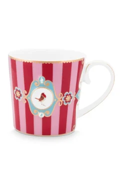 Love Birds Tasse Gross Gestreift Rot/Rosa