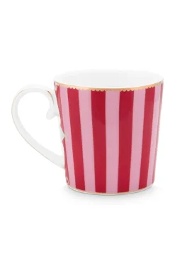 Love Birds Tasse Gross Gestreift Rot/Rosa