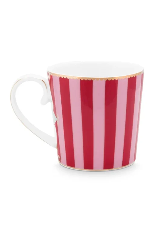 Love Birds Tasse Gross Gestreift Rot/Rosa