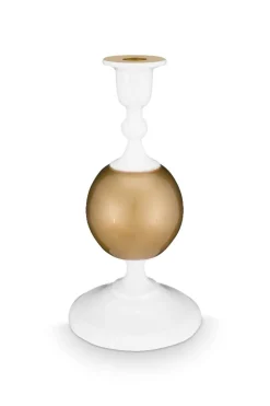Metall Kerzenständer Sphäre Klein Weiss-Gold 24cm