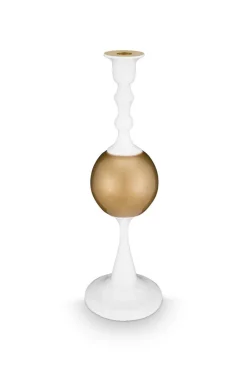 Metall Kerzenständer Sphäre Mittel Weiss-Gold 37cm