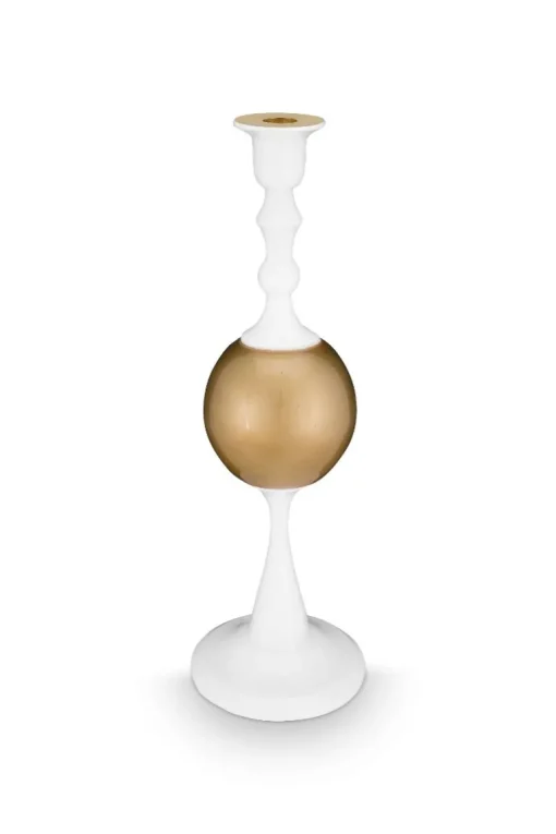 Metall Kerzenständer Sphäre Mittel Weiss-Gold 37cm