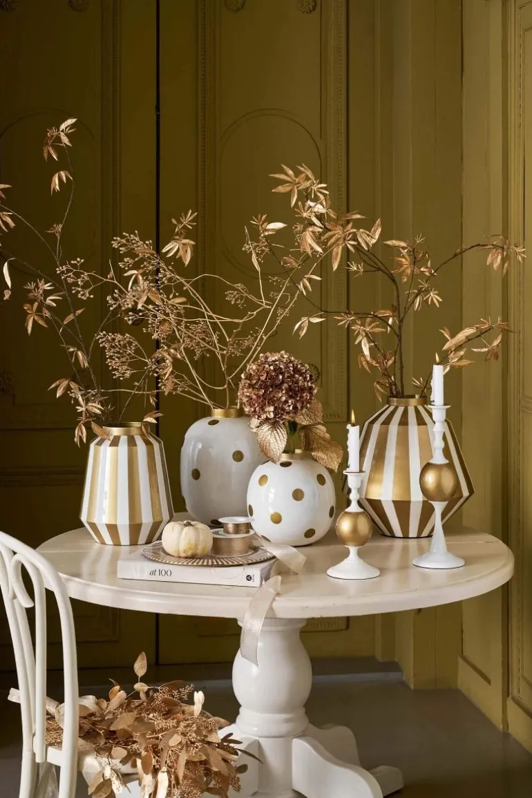 Metall Kerzenständer Sphäre Klein Weiss-Gold 24cm