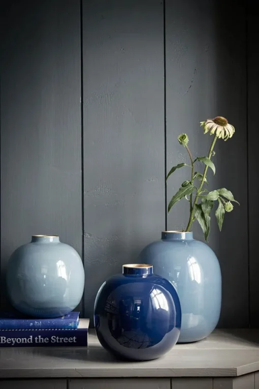 Metall Vase Hellblau 23cm