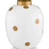 Metall Vase Punkte Weiß Gold 32cm