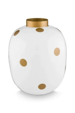 Metall Vase Punkte Weiß Gold 32cm