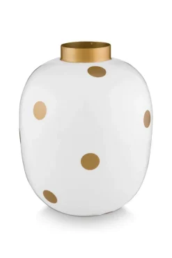 Metall Vase Punkte Weiß Gold 32cm