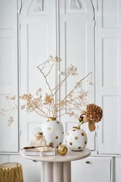 Metall Vase Punkte Weiß Gold 32cm