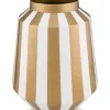 Metall Vase Streifen Weiß Gold 29cm