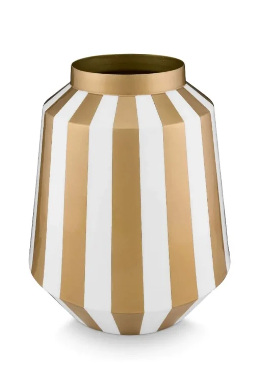 Metall Vase Streifen Weiß Gold 29cm