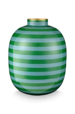 Metall Vase Stripes Grün 32cm