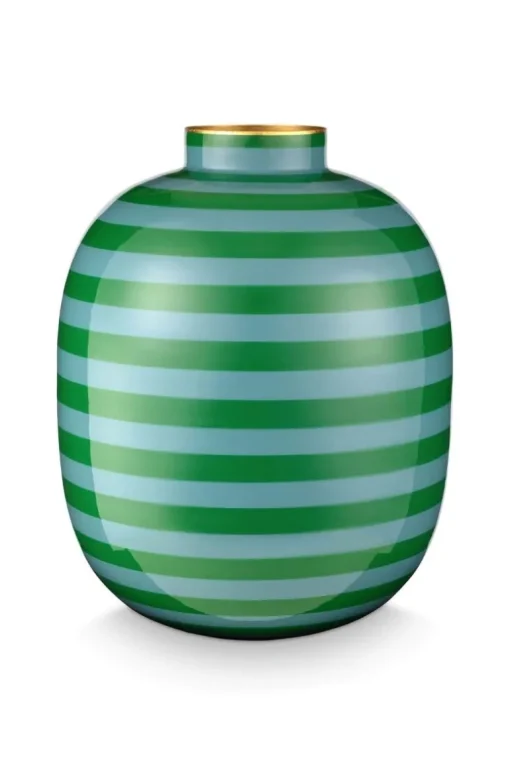 Metall Vase Stripes Grün 32cm