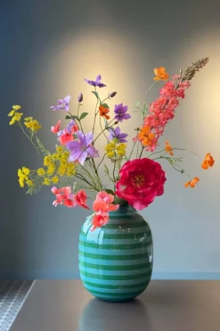 Metall Vase Stripes Grün 32cm