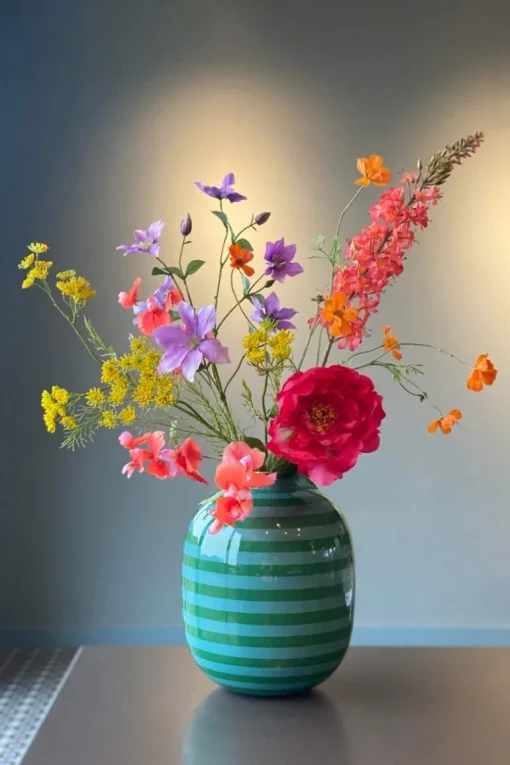 Metall Vase Stripes Grün 32cm