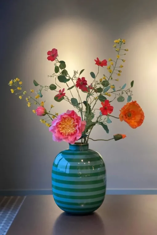 Metall Vase Stripes Grün 32cm