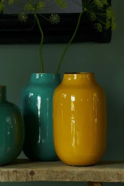 Ovale Metall Vase Gelb 30cm