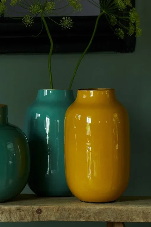Ovale Metall Vase Gelb 30cm