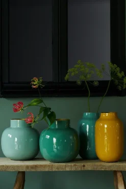 Ovale Metall Vase Gelb 30cm