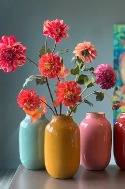 Ovale Metall Vase Gelb 30cm
