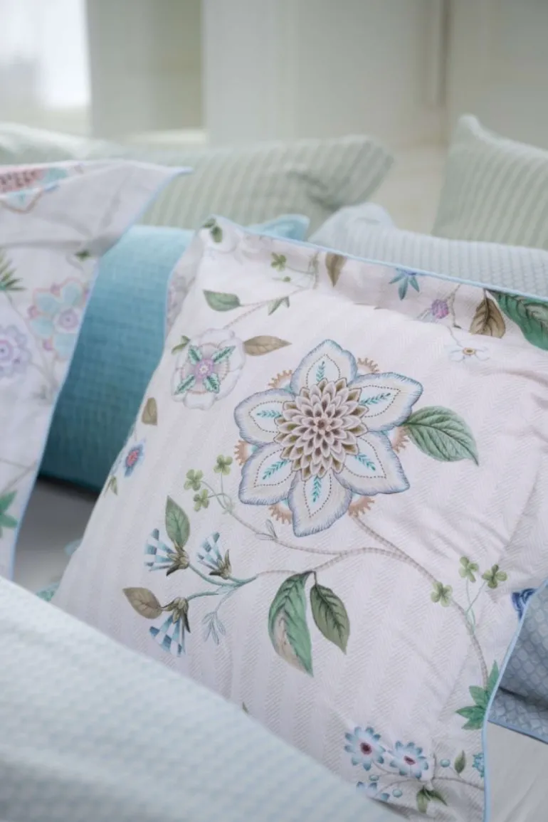 Quadratisches Zierkissen Flores Bailando Gebrochen Weiss