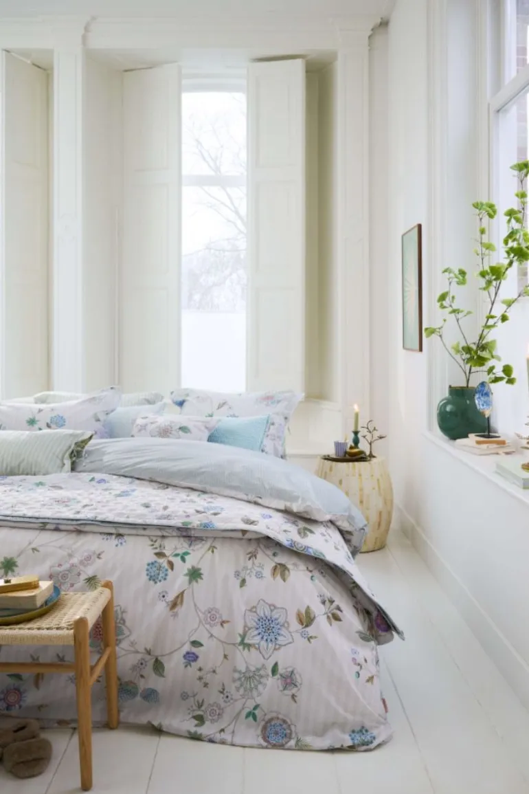 Quadratisches Zierkissen Flores Bailando Gebrochen Weiss