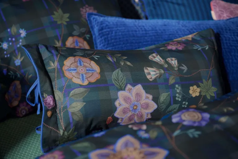 Rechteckige Zierkissen Flores Felices Dunkelblau