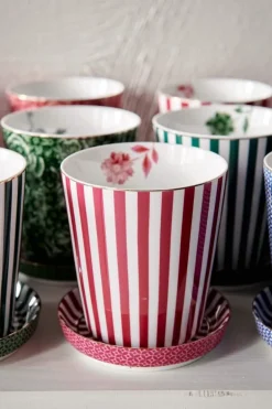 Royal Stripes Tasse & Teebeutelablage Dunkelrosa