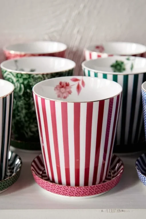 Royal Stripes Tasse & Teebeutelablage Dunkelrosa