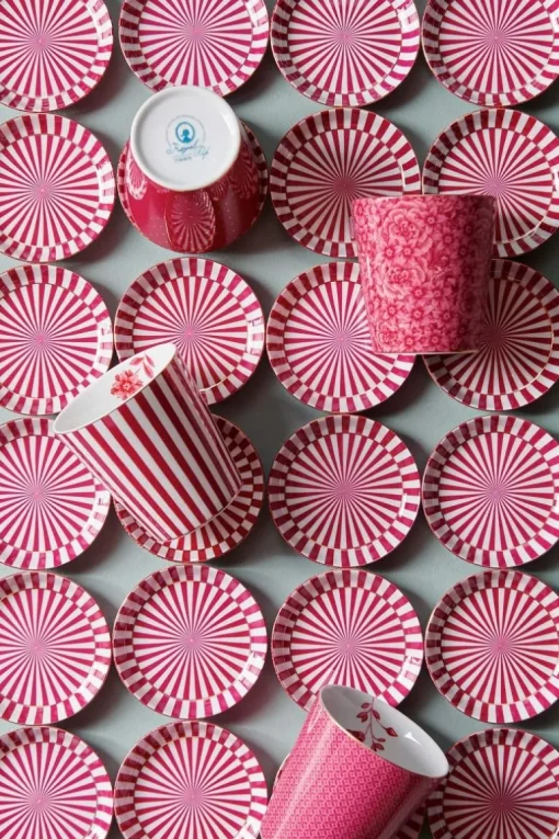Royal Stripes Tasse & Teebeutelablage Dunkelrosa