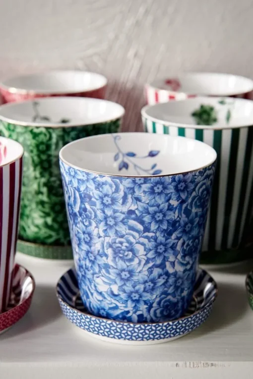 Royal Stripes Tasse Blumen & Teebeutelablage Blau
