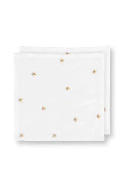 Set/2 Servietten Bestickung Sterne Gold