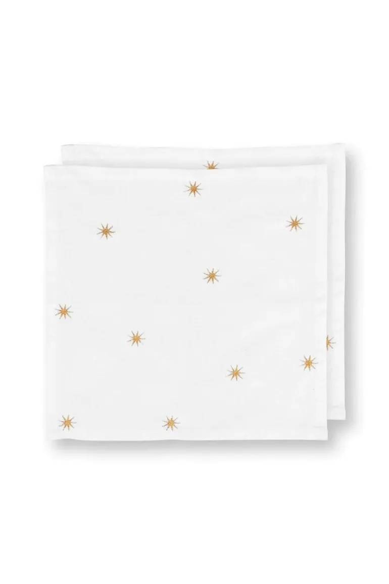 Set/2 Servietten Bestickung Sterne Gold