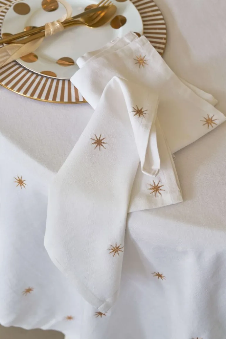 Set/2 Servietten Bestickung Sterne Gold