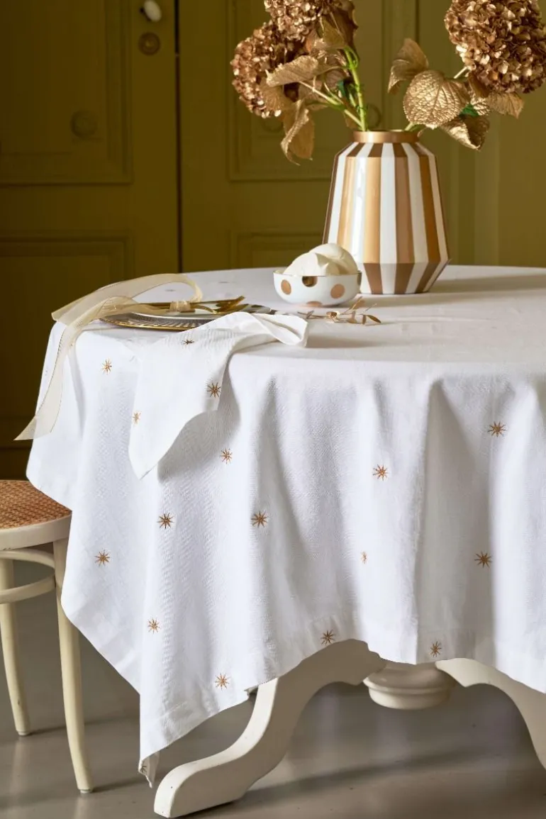 Set/2 Servietten Bestickung Sterne Gold