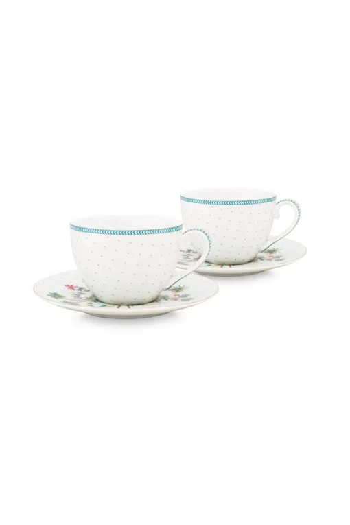 Set/2 Tassen & Untertassen Jolie Punkte Gold Blau
