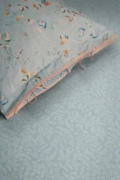 Spannbettlaken Leafy Blau Grau