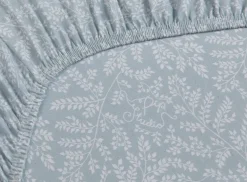 Spannbettlaken Leafy Blau Grau