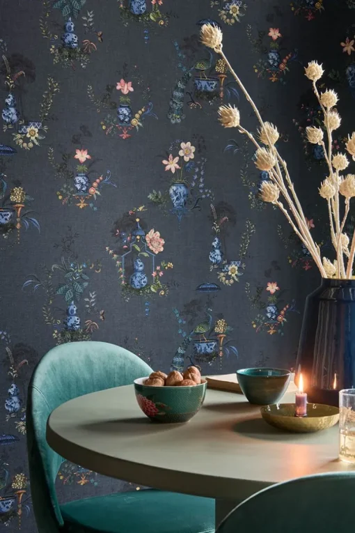 Tapetenmuster Chinese Porcelain Dunkelblau